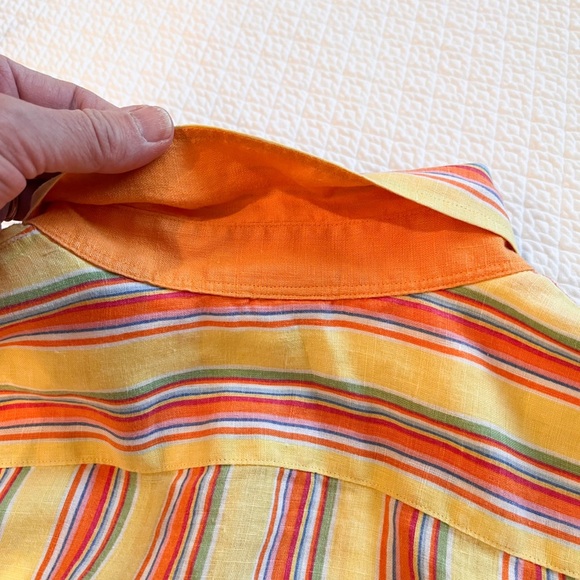 Vintage Lauren Ralph Lauren 100% Linen Yellow Striped Button-Down Size Medium - Picture 11 of 13